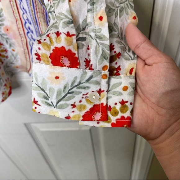 AP.NY Floral Print Roll Tab Sleeve Button-Up Shirt Sz L - Picture 4 of 7